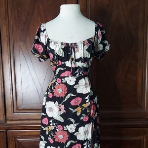 Forever 21 Black and Pink Ruffled Midi Sundress - size L